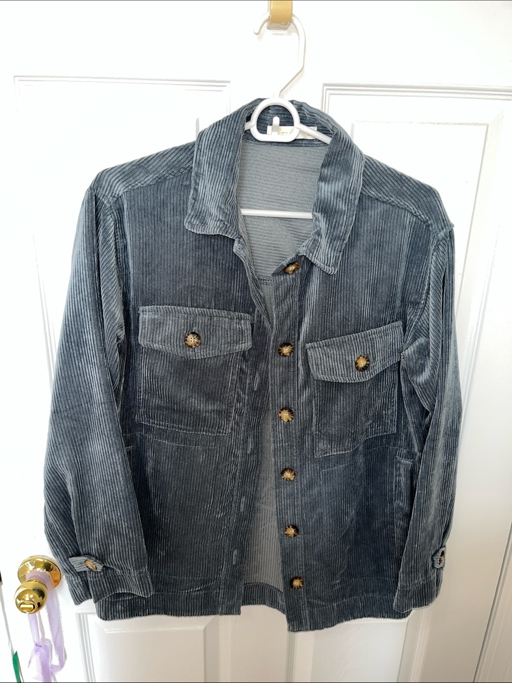 Women's Gray Corduroy Shirt Jacket - Lightweight Button-Front